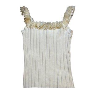 Y2K Bedini Womens Sleeveless Ribbed Top With Ruffle Detail Size L White